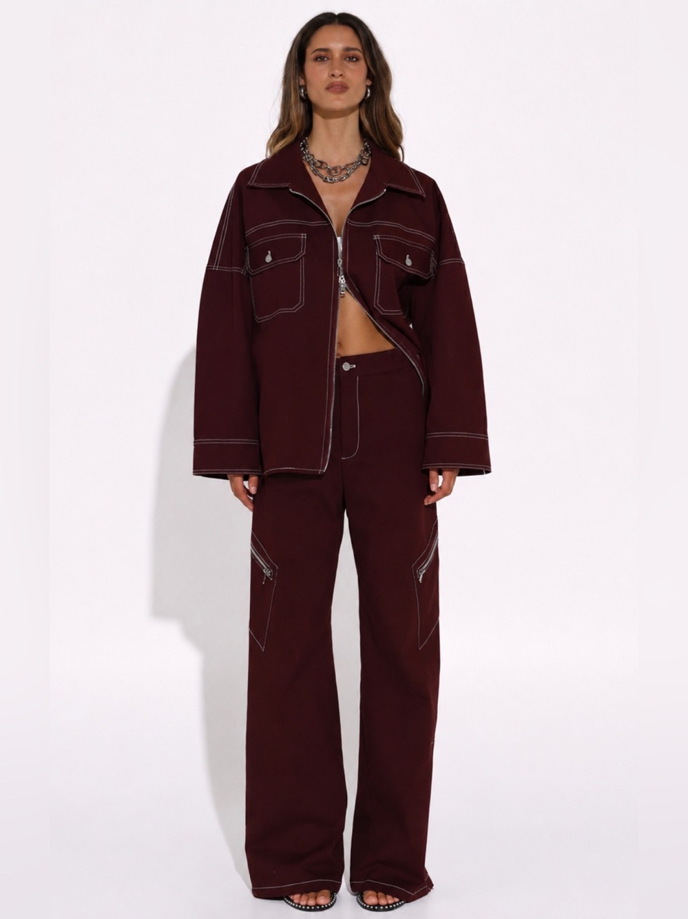 By.Dyln SET Vaeda Plum Jacket Pants Matching Set S